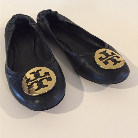 Tory Burch Shoes - Tory Burch Reva Ballerina Flats Black And Gold 7.5